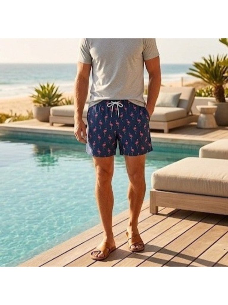 Bonobos Swim Trunks Mens Xl Navy Blue Flamingo Print 7" Inseam Riviera Shorts$89